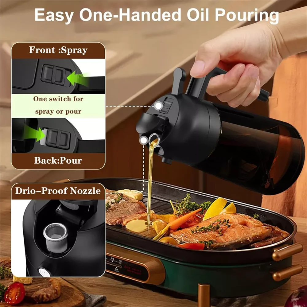 2-in-1 Glass Oil Dispenser & Sprayer - 16oz/470ml Leakproof