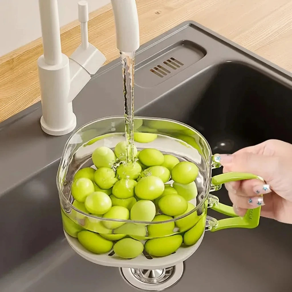 2-in-1 Double Layer Fruit Drainer Container with Foldable Handle