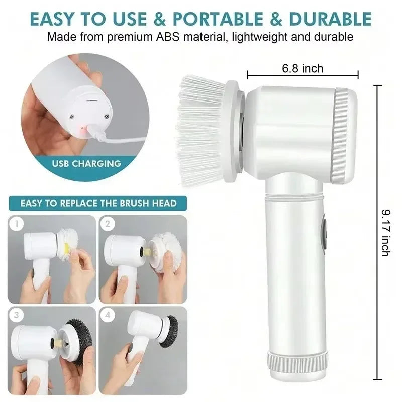 Cordless Electric Spin Scrubber Rechargeable 5 in 1 Brush Heads for Bathroom or Kitchen