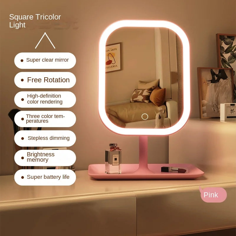 Modern Desktop Vanity Mirror 3 Color Light LED