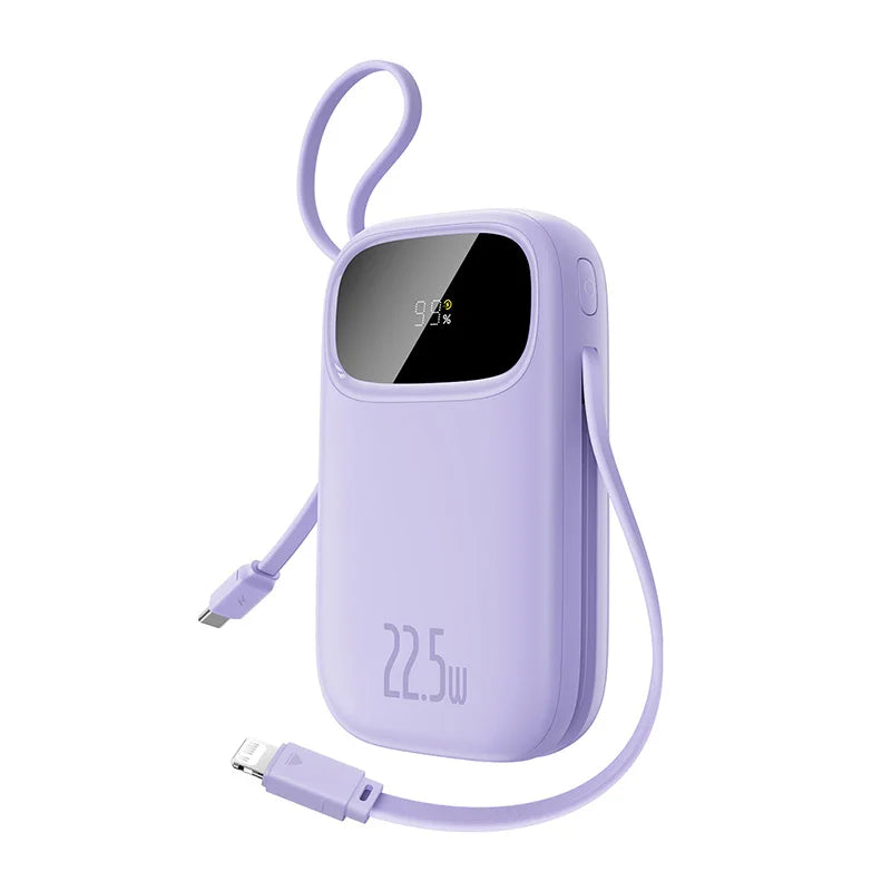 22.5W 10000mAh 20000mAh Power Bank Built-In Retractable USB-C & Lightning Cable