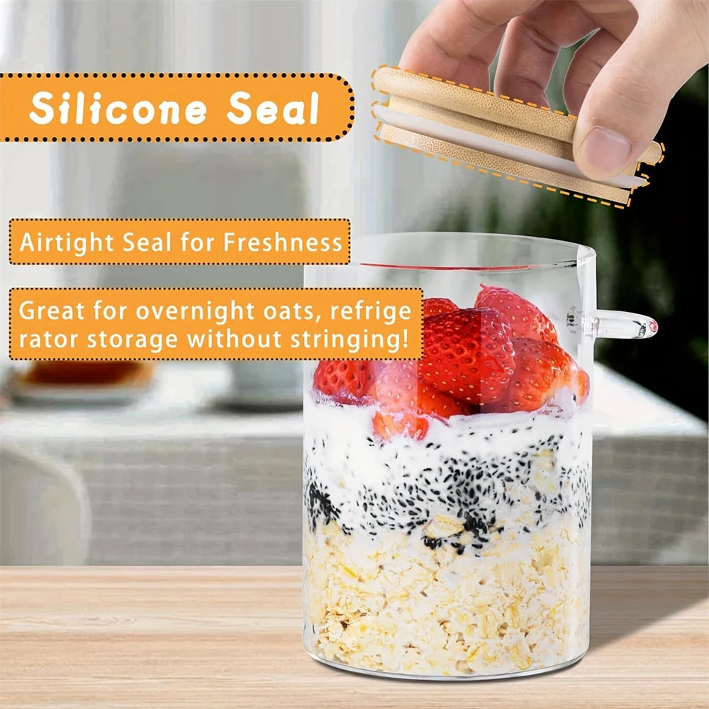 1/2/3/4pcs Airtight Glass Jars with Bamboo Lids and Spoons 18oz Transparent Glass
