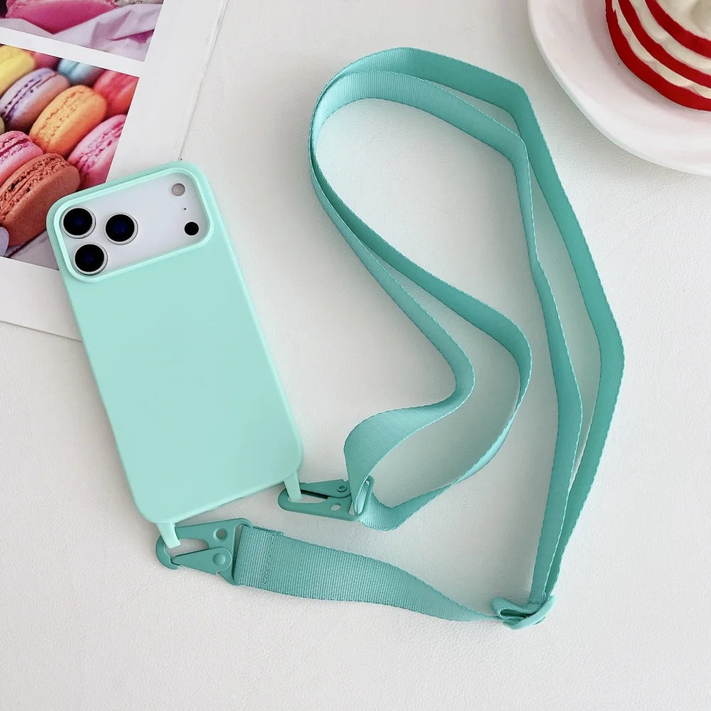 Crossbody Necklace Strap Matte Silicone Case For iPhone Shockproof Cover