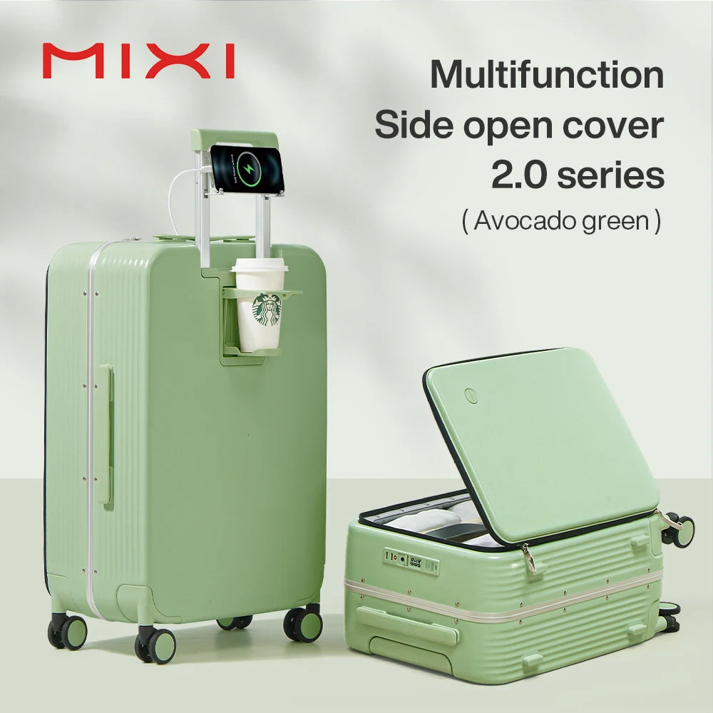 Aluminum Frame Suitcase Carry On with USB Port Cup and Phone Holder