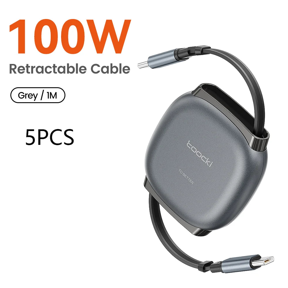 100W Type C Retractable Cable Mini Size 480Mbps