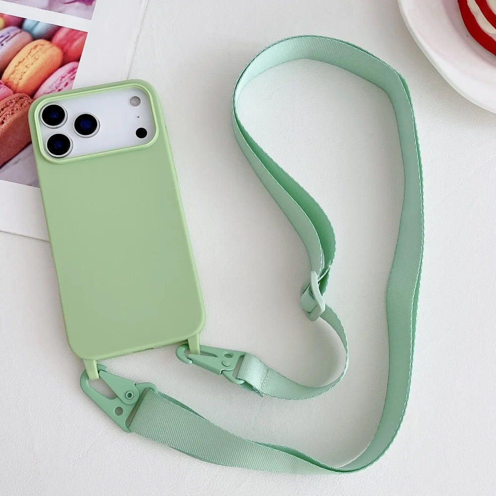 Crossbody Necklace Strap Matte Silicone Case For iPhone Shockproof Cover