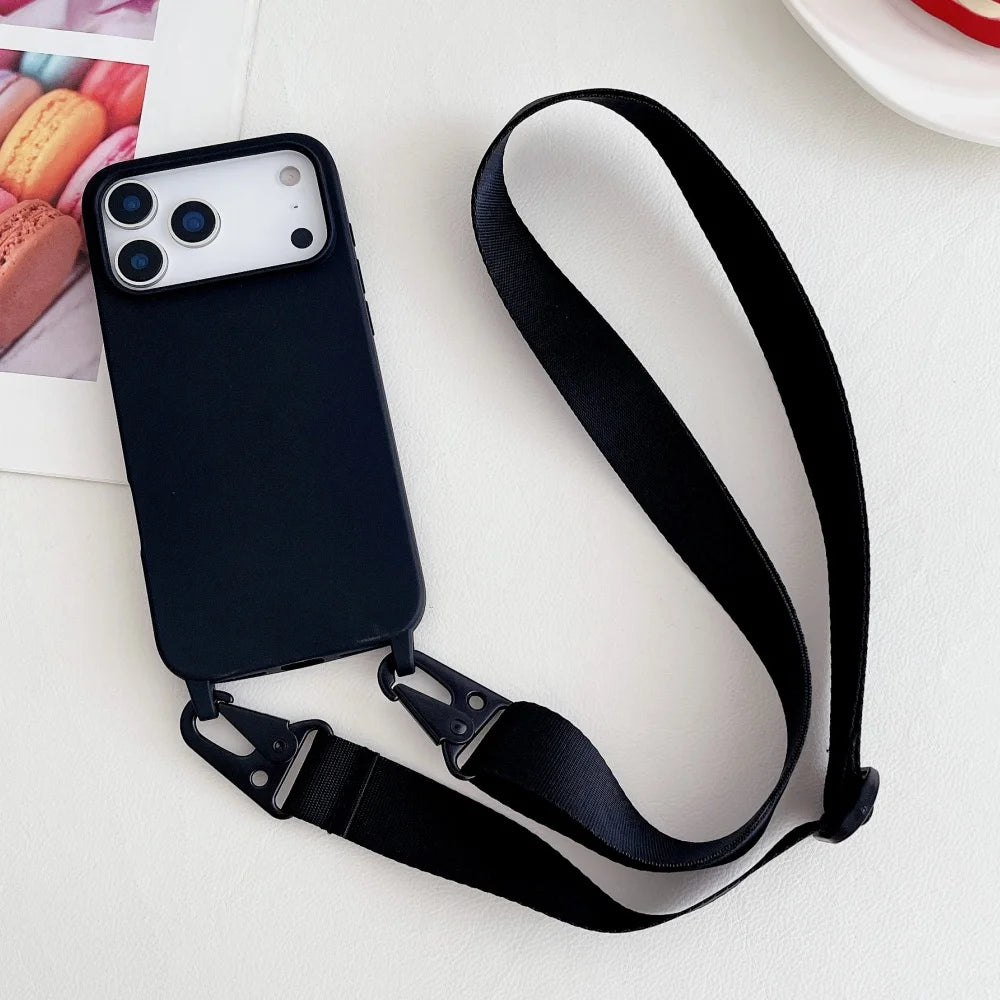 Crossbody Necklace Strap Matte Silicone Case For iPhone Shockproof Cover
