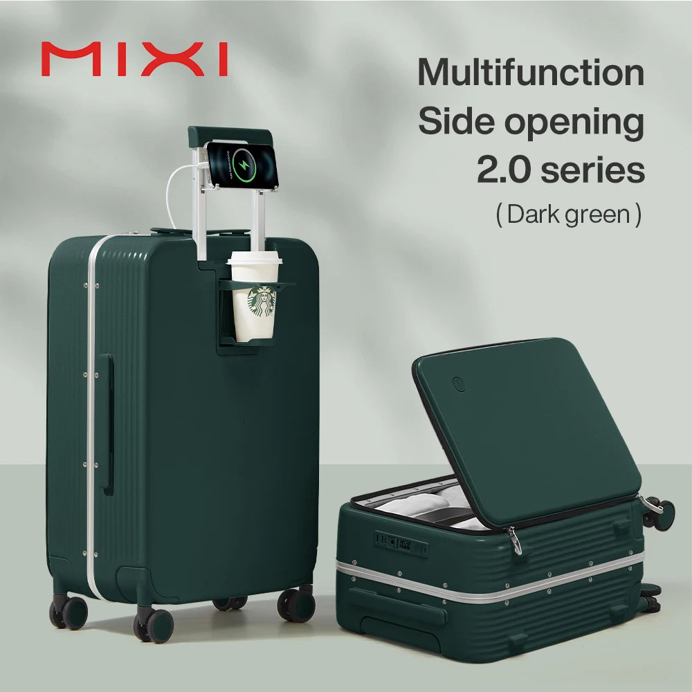 Aluminum Frame Suitcase Carry On with USB Port Cup and Phone Holder