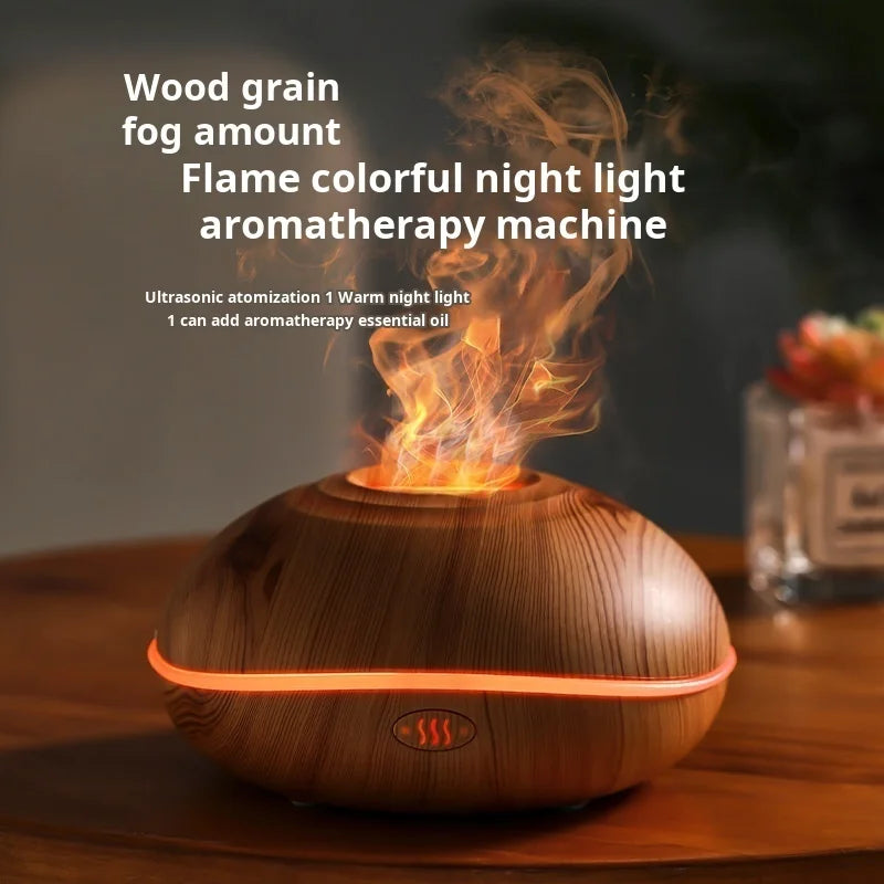 7 color Fire Flame Wood grain aromatherapy machine humidifier Aroma Diffuser