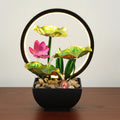 Tabletop Fountain 3-Tiers Lotus Leaf Small Waterfall with Rocks and LED Ring Lights