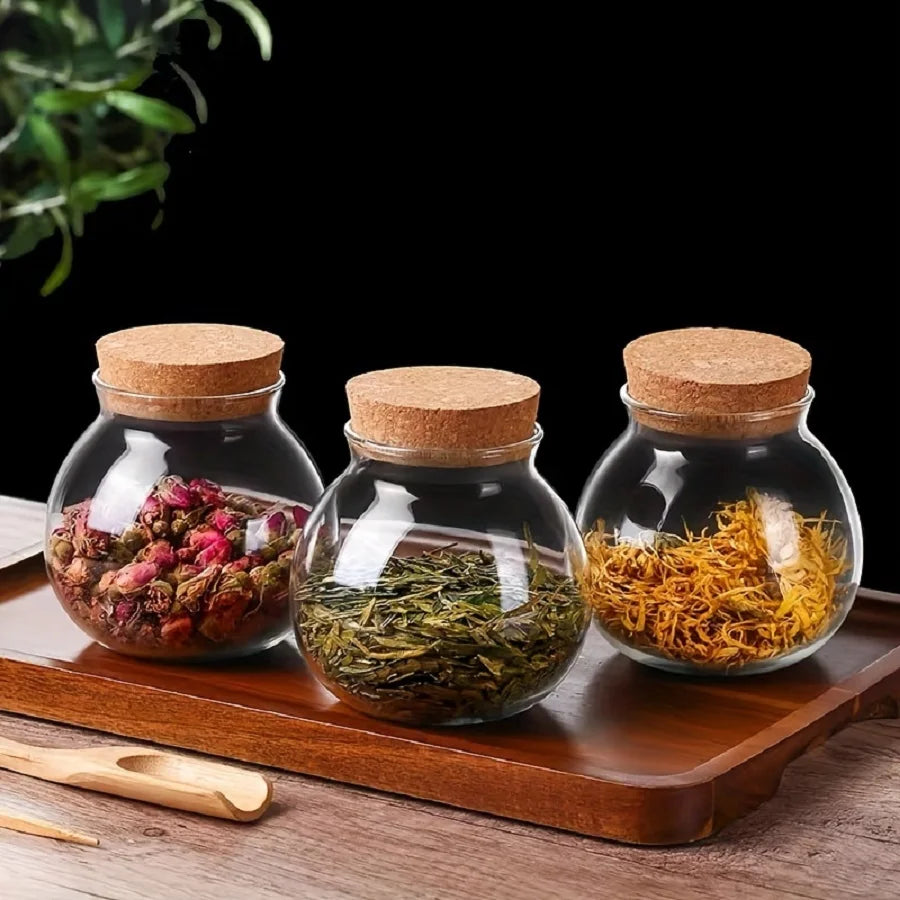 1pc Storage Container, 500ml Round Glass Storage Jar With Sustainable Cork Lid
