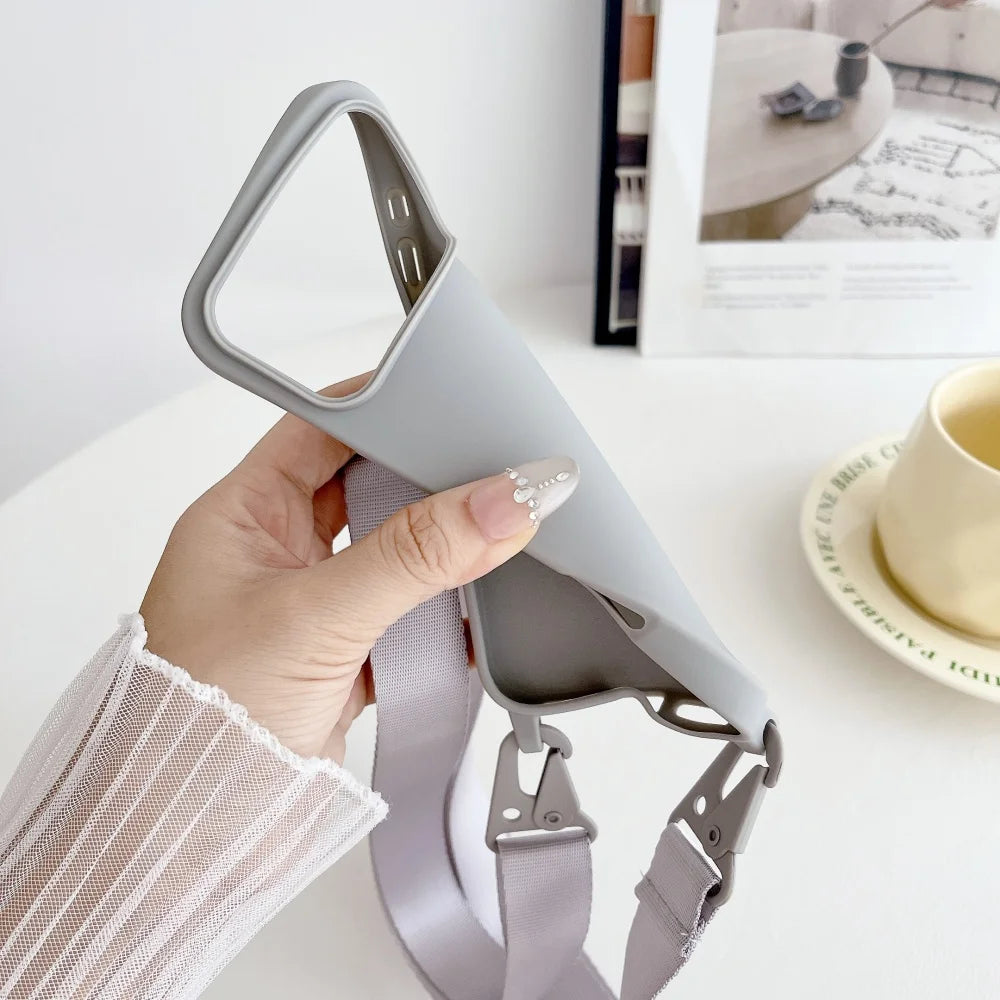 Crossbody Necklace Strap Matte Silicone Case For iPhone Shockproof Cover