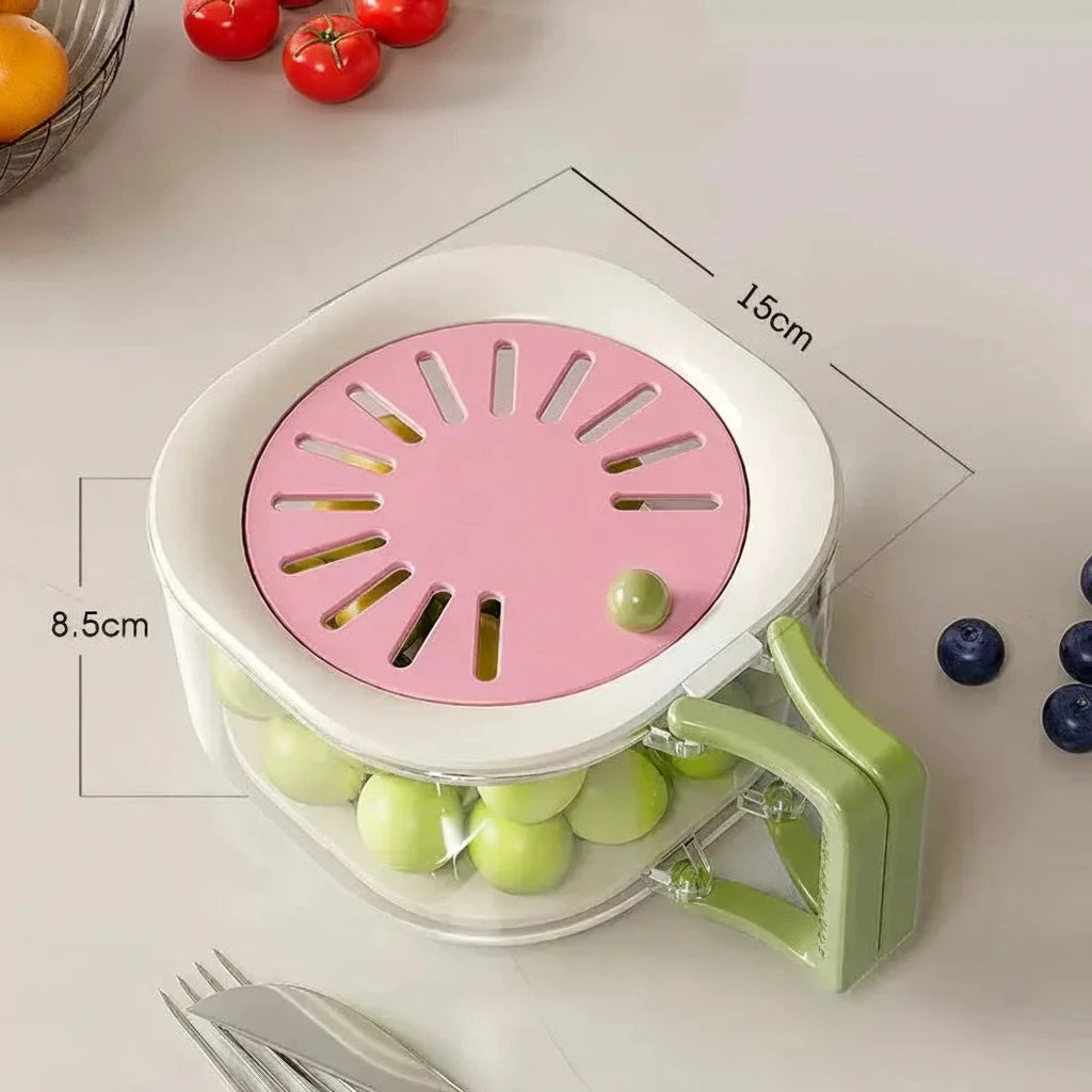 2-in-1 Double Layer Fruit Drainer Container with Foldable Handle