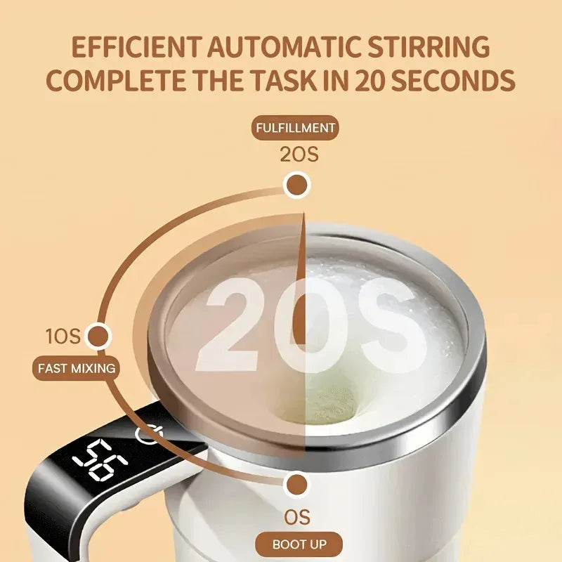 380ML Electric Waterproof Coffee Self Mixing Mug IP67 USB Charging & Digital Display
