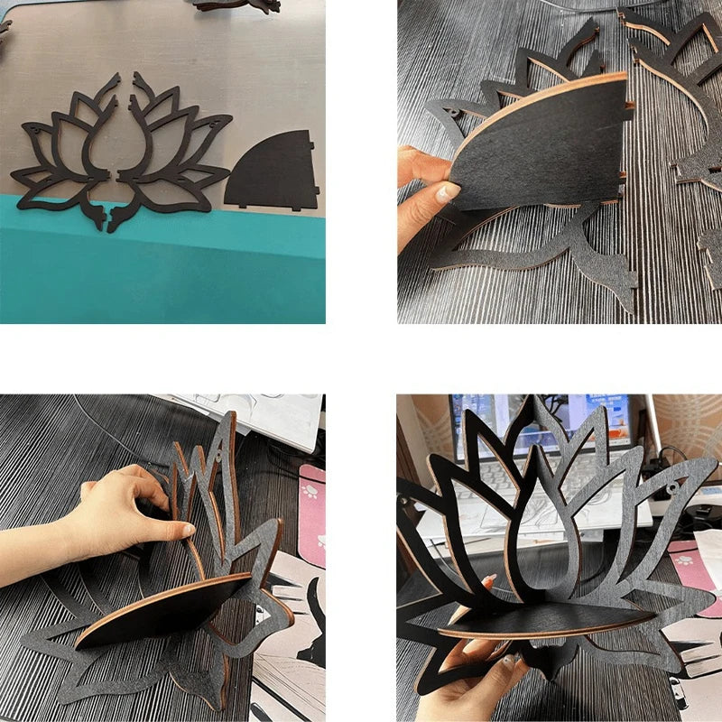 Wooden Lotus Hollow Decorative Rack Mounted Corner Shelf