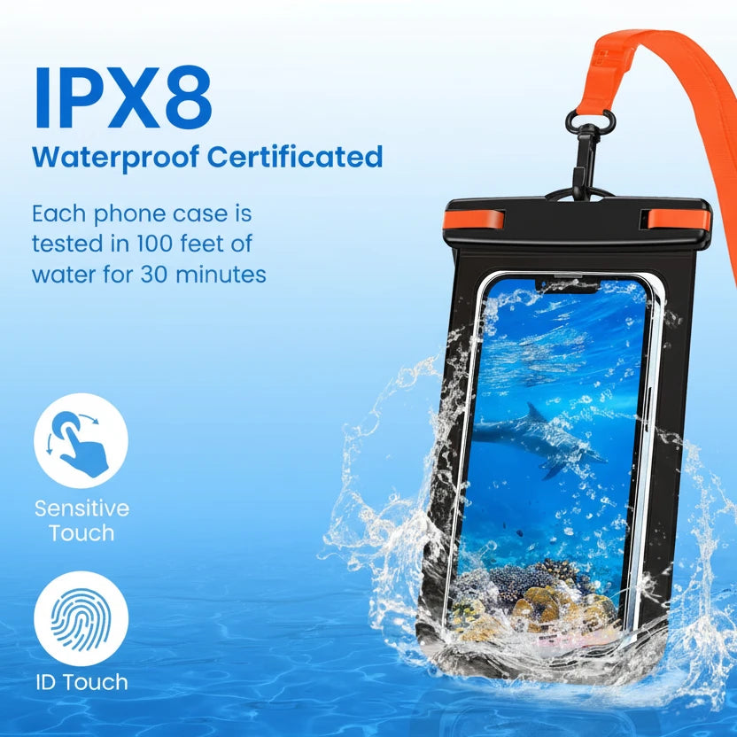 Waterproof Phone Pouch, Universal IPX8 Waterproof Phone Case with Lanyard for iPhone & Samsung Up to 7.0 inch