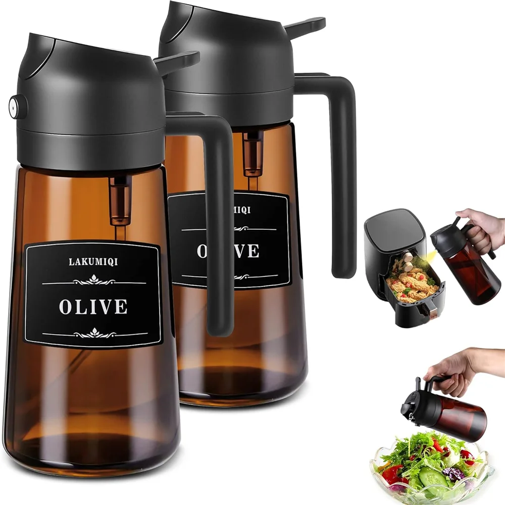 2-in-1 Glass Oil Dispenser & Sprayer - 16oz/470ml Leakproof