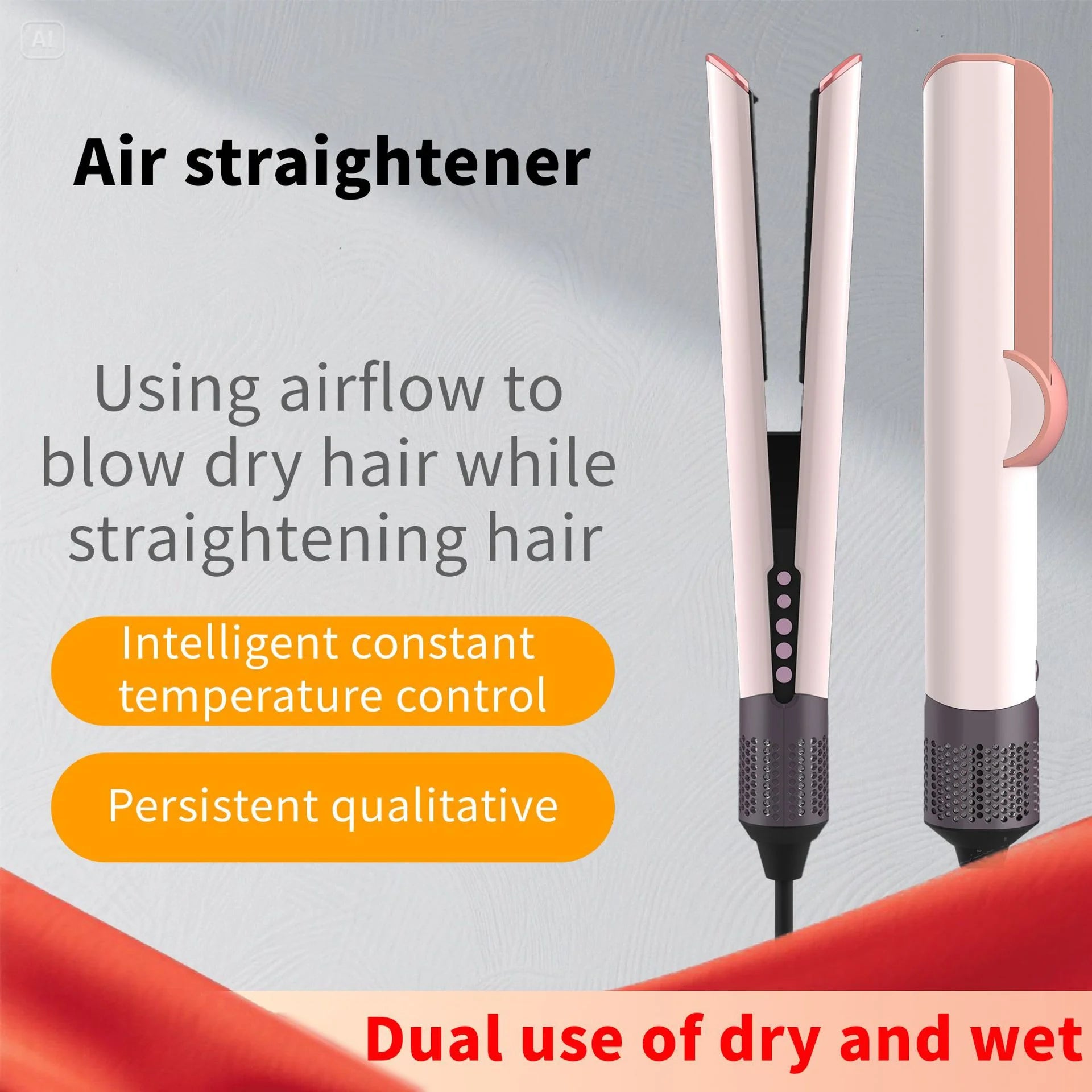 2-in-1 Hair Dryer and Flat Iron Dual Heat Hair Styler for Quick Drying and Straightening