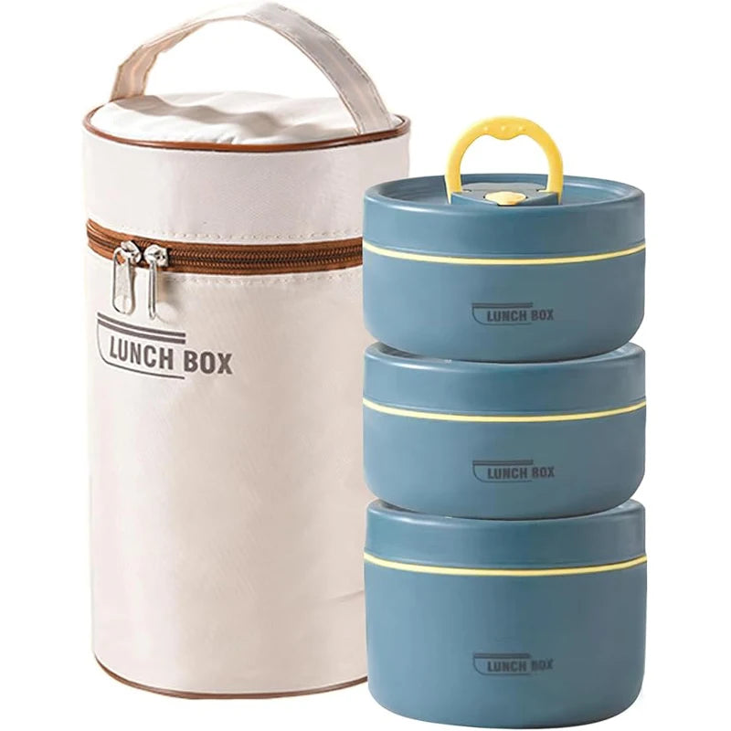 Portable Insulated Food Lunch Container Set with Thermal Lunch Box 3 Separate Stackable Lunch Containers