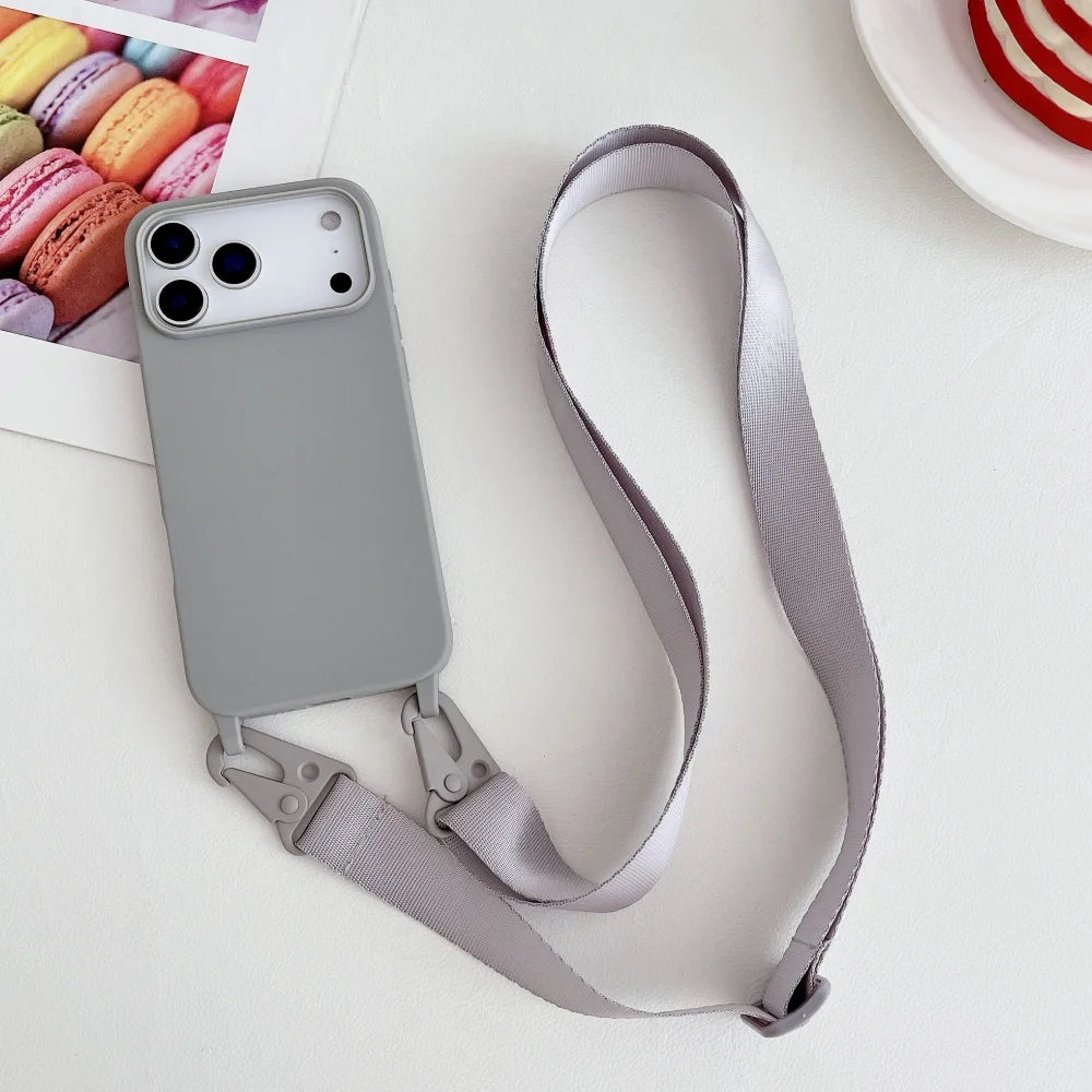 Crossbody Necklace Strap Matte Silicone Case For iPhone Shockproof Cover