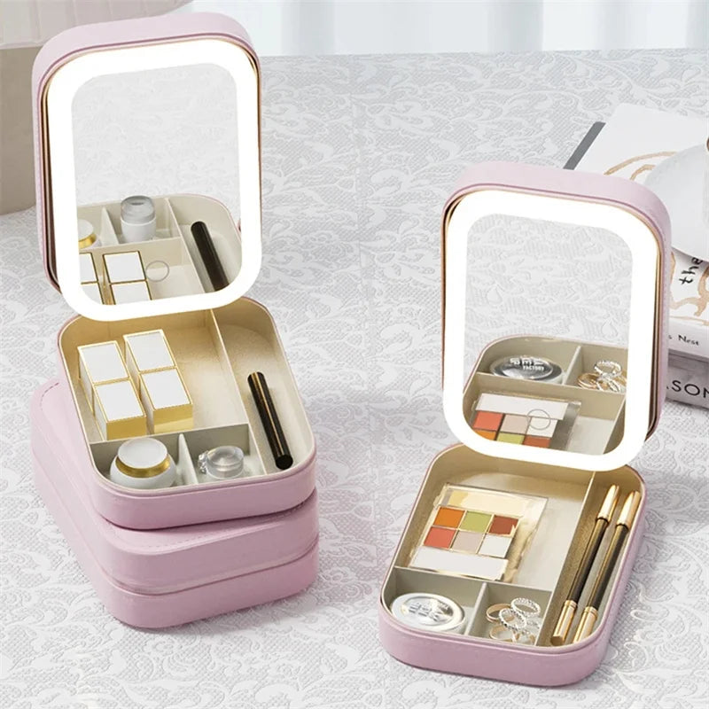 LED Portable Travel Makeup Mirror Storage Box