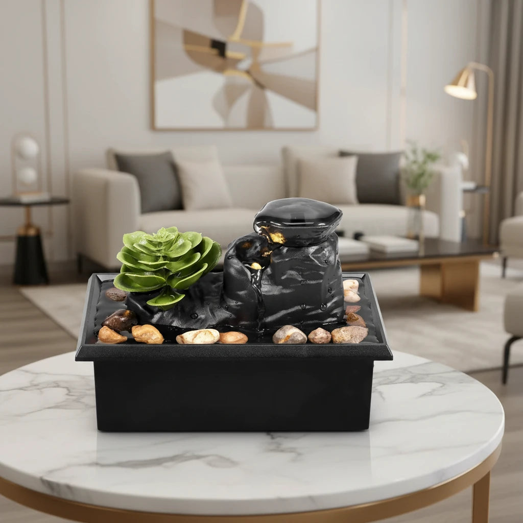 Tabletop Waterfall Home Decor Relaxation Meditation Desktop Fountain with Soft Lights