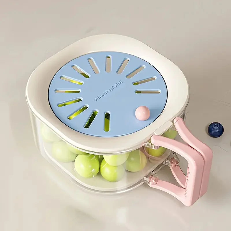 2-in-1 Double Layer Fruit Drainer Container with Foldable Handle
