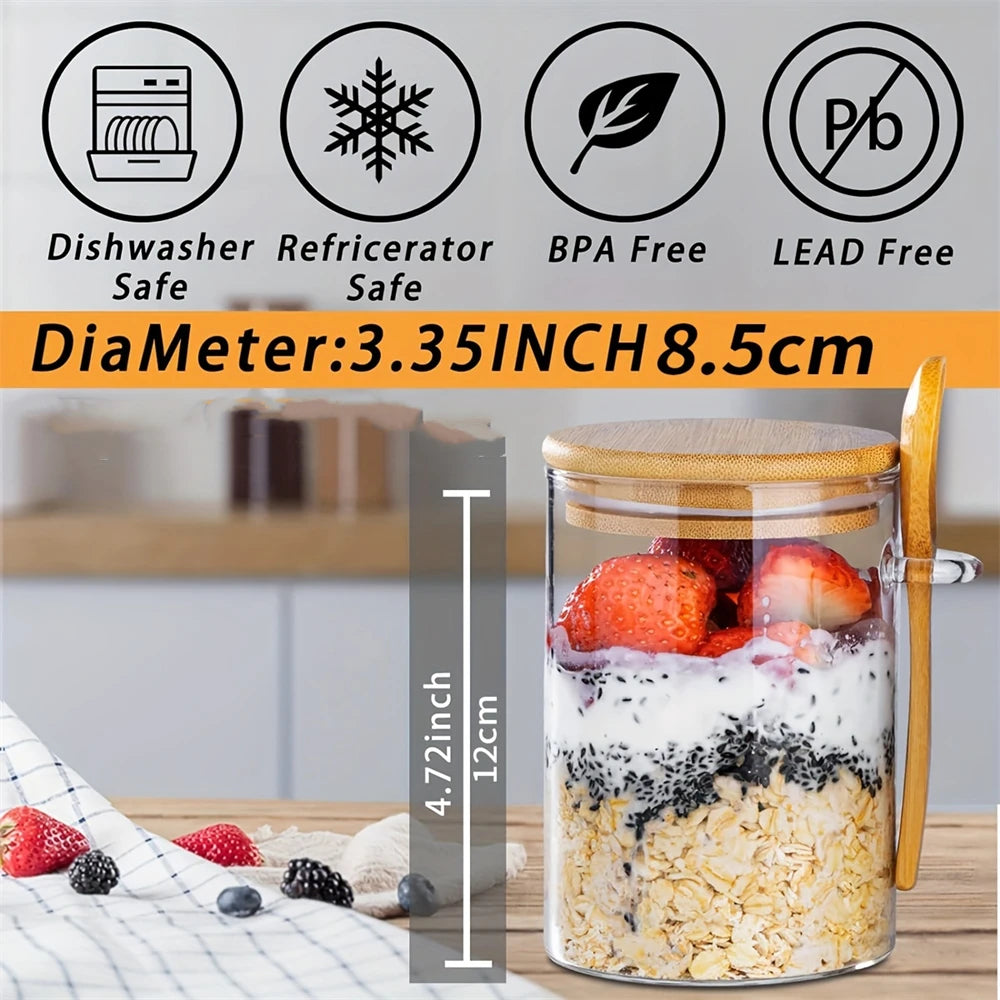1/2/3/4pcs Airtight Glass Jars with Bamboo Lids and Spoons 18oz Transparent Glass