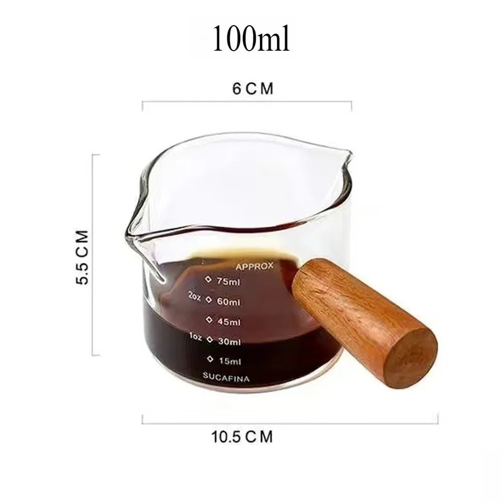 Wooden Handle Hand-brew Coffee Glass Coffee Measuring Cup Precise Scale, 750ML