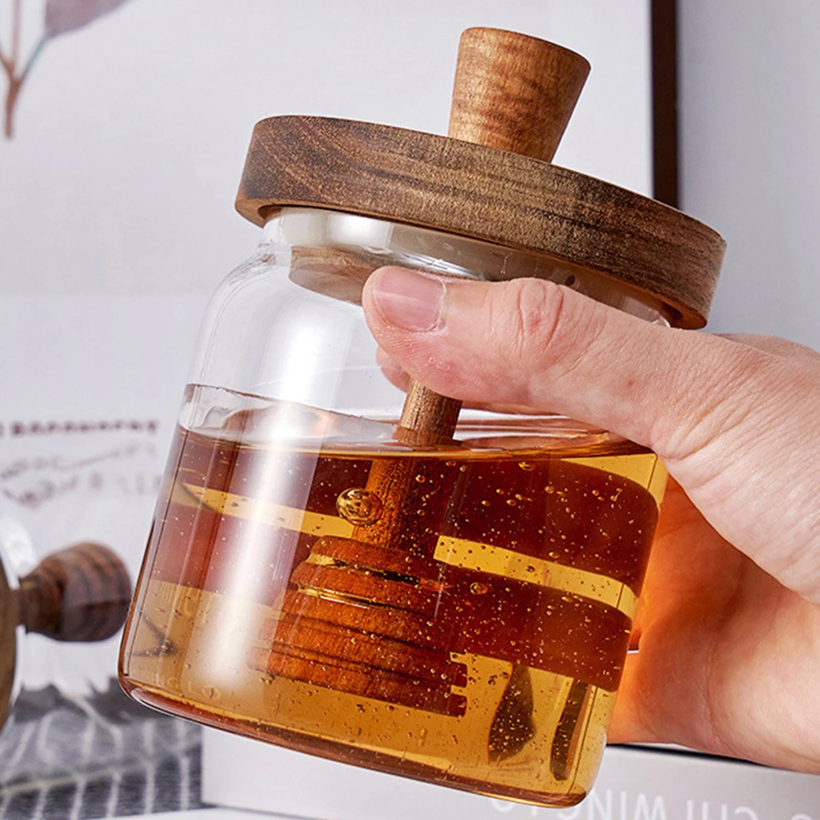 Glass Storage Bottles Honey Jars with Dipper and Lid