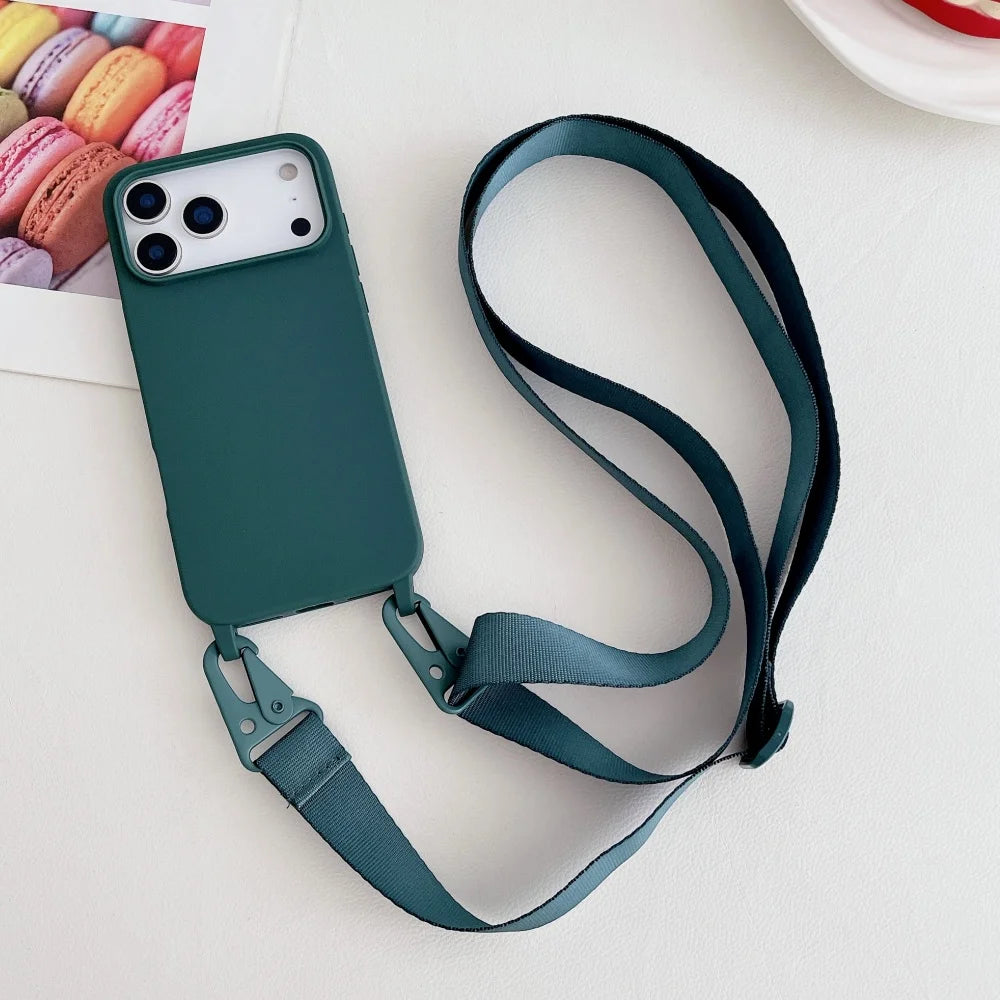 Crossbody Necklace Strap Matte Silicone Case For iPhone Shockproof Cover