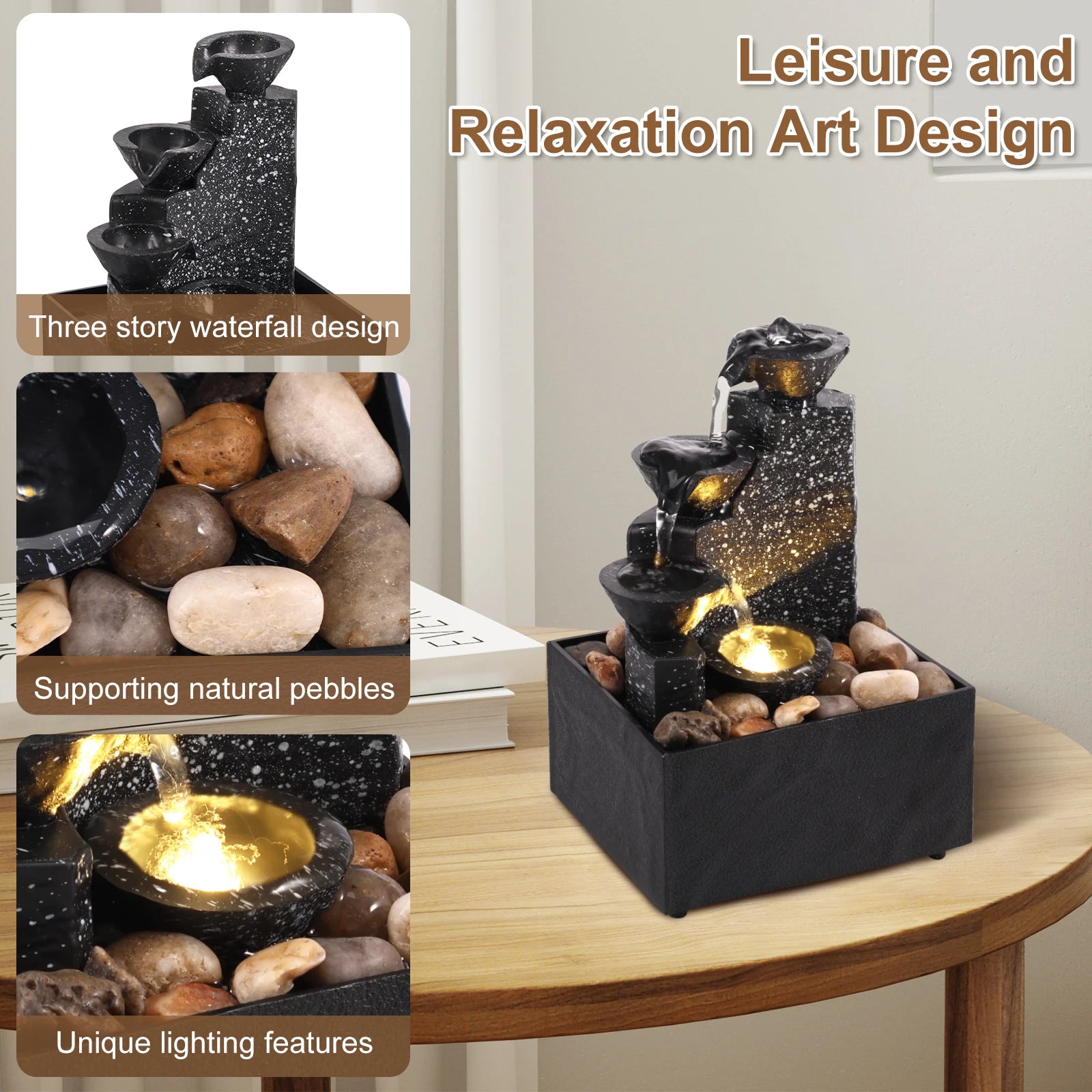 Tabletop Waterfall Home Decor Relaxation Meditation Desktop Fountain with Soft Lights