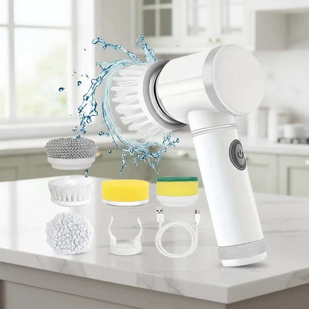 Cordless Electric Spin Scrubber Rechargeable 5 in 1 Brush Heads for Bathroom or Kitchen