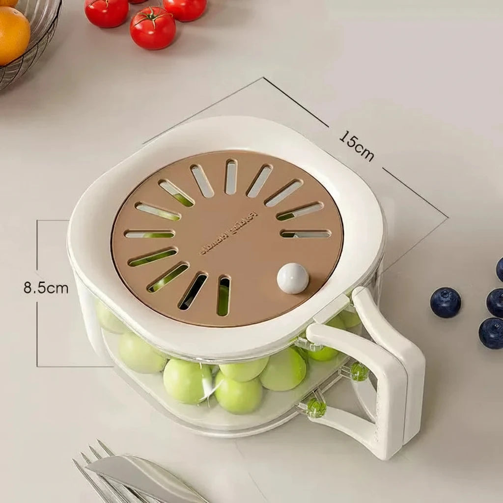2-in-1 Double Layer Fruit Drainer Container with Foldable Handle