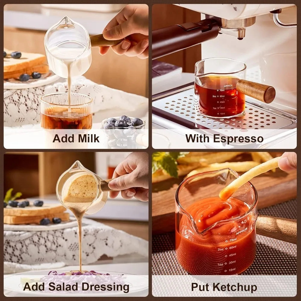 Wooden Handle Hand-brew Coffee Glass Coffee Measuring Cup Precise Scale, 750ML