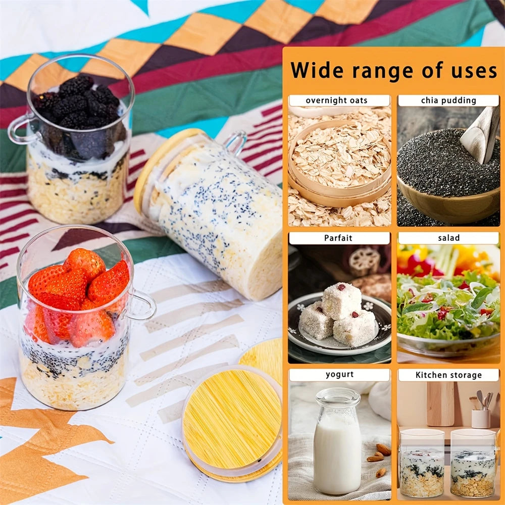 1/2/3/4pcs Airtight Glass Jars with Bamboo Lids and Spoons 18oz Transparent Glass