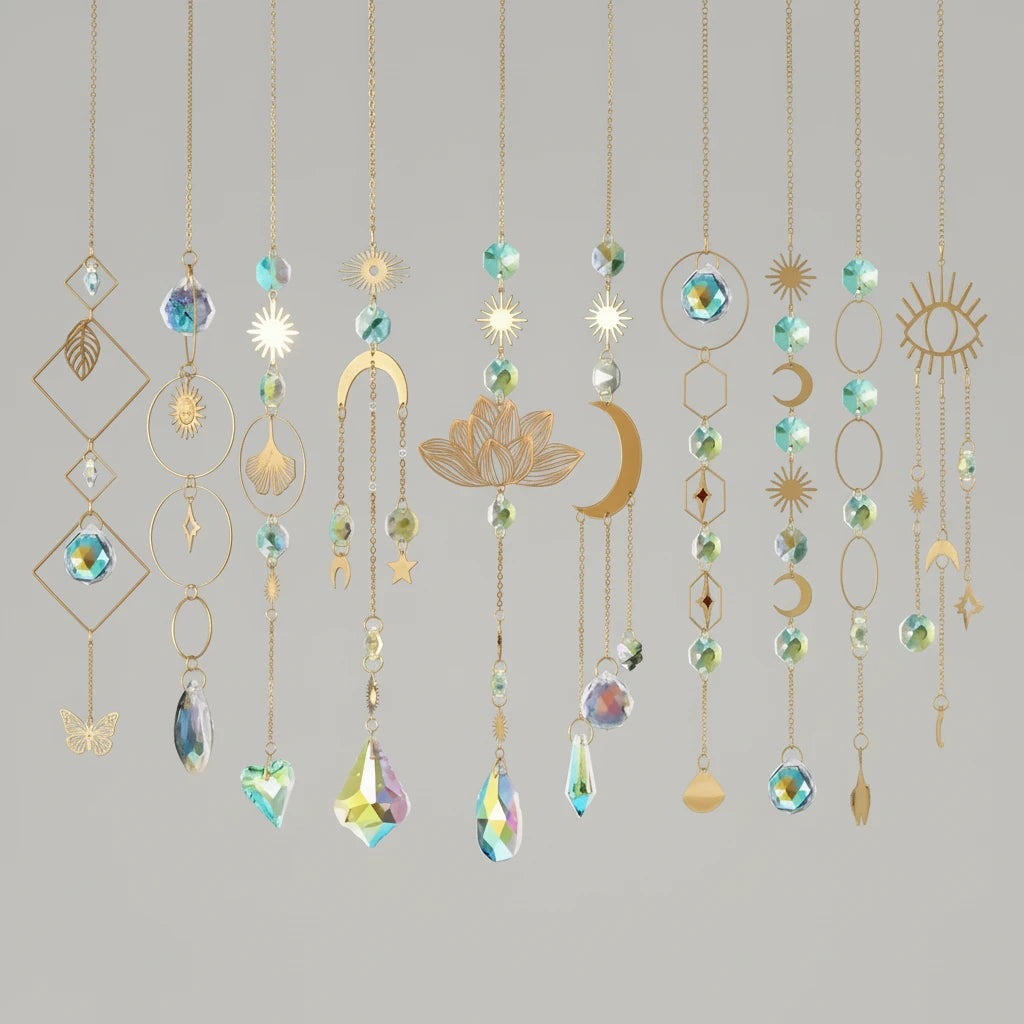 10 Pieces Lotus Colorful Crystal Suncatcher with Chain Pendant Ornament