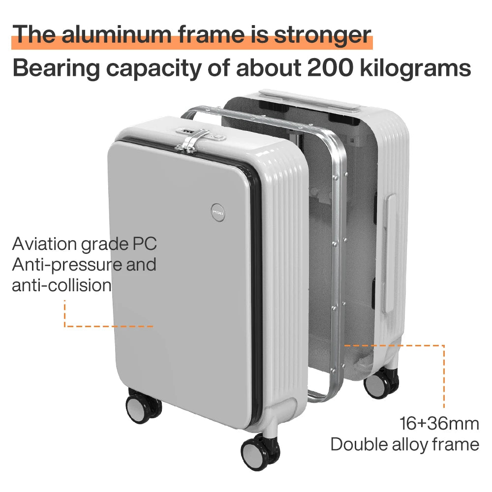 Aluminum Frame Suitcase Carry On with USB Port Cup and Phone Holder