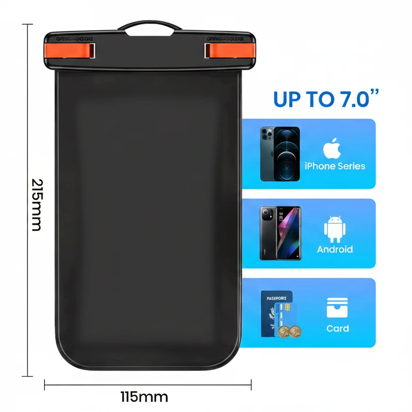 Waterproof Phone Pouch, Universal IPX8 Waterproof Phone Case with Lanyard for iPhone & Samsung Up to 7.0 inch