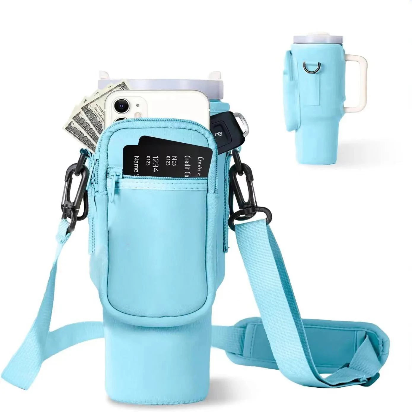 Water Bottle Carrier Bag with Phone Pocket for Stanley Cup 40 oz