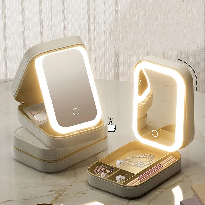 LED Portable Travel Makeup Mirror Storage Box