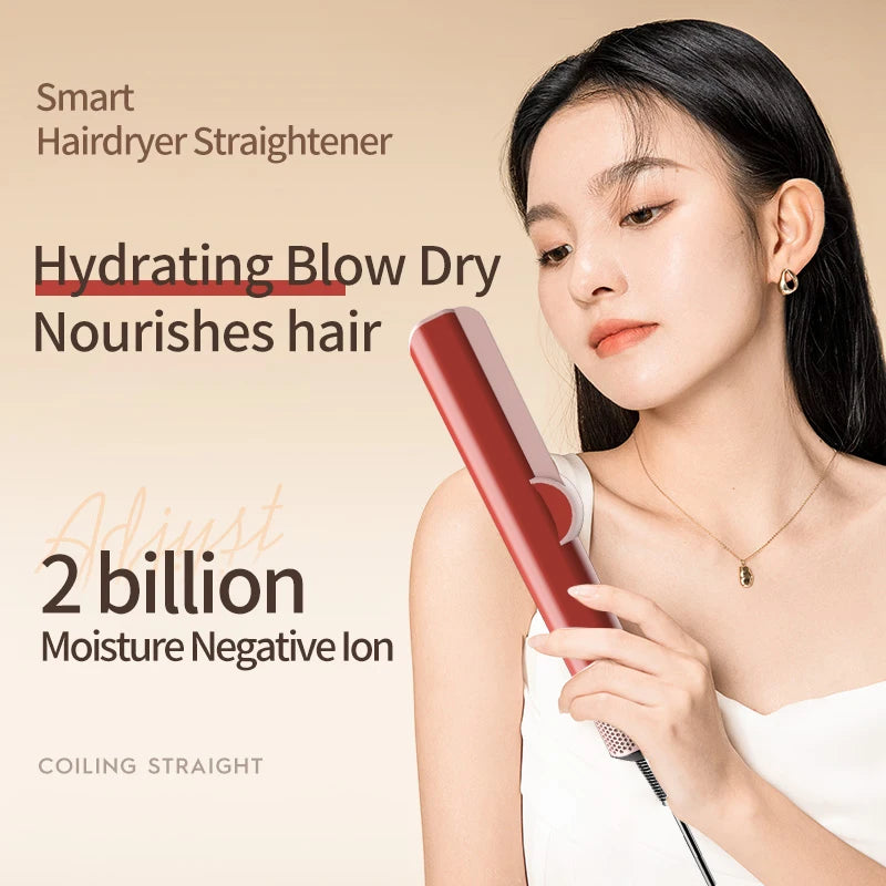 2-in-1 Hair Dryer and Flat Iron Dual Heat Hair Styler for Quick Drying and Straightening
