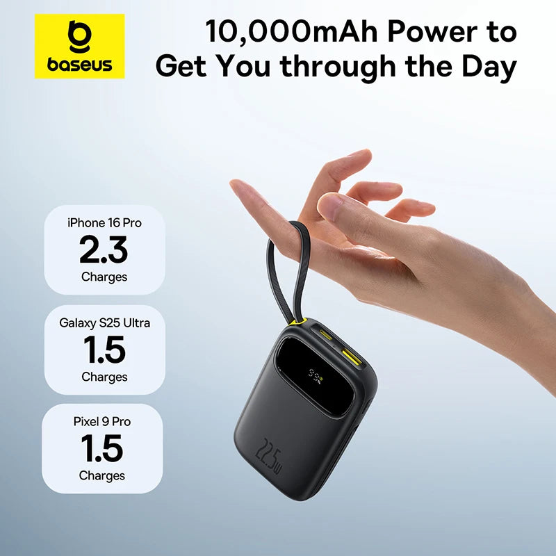 22.5W 10000mAh 20000mAh Power Bank Built-In Retractable USB-C & Lightning Cable