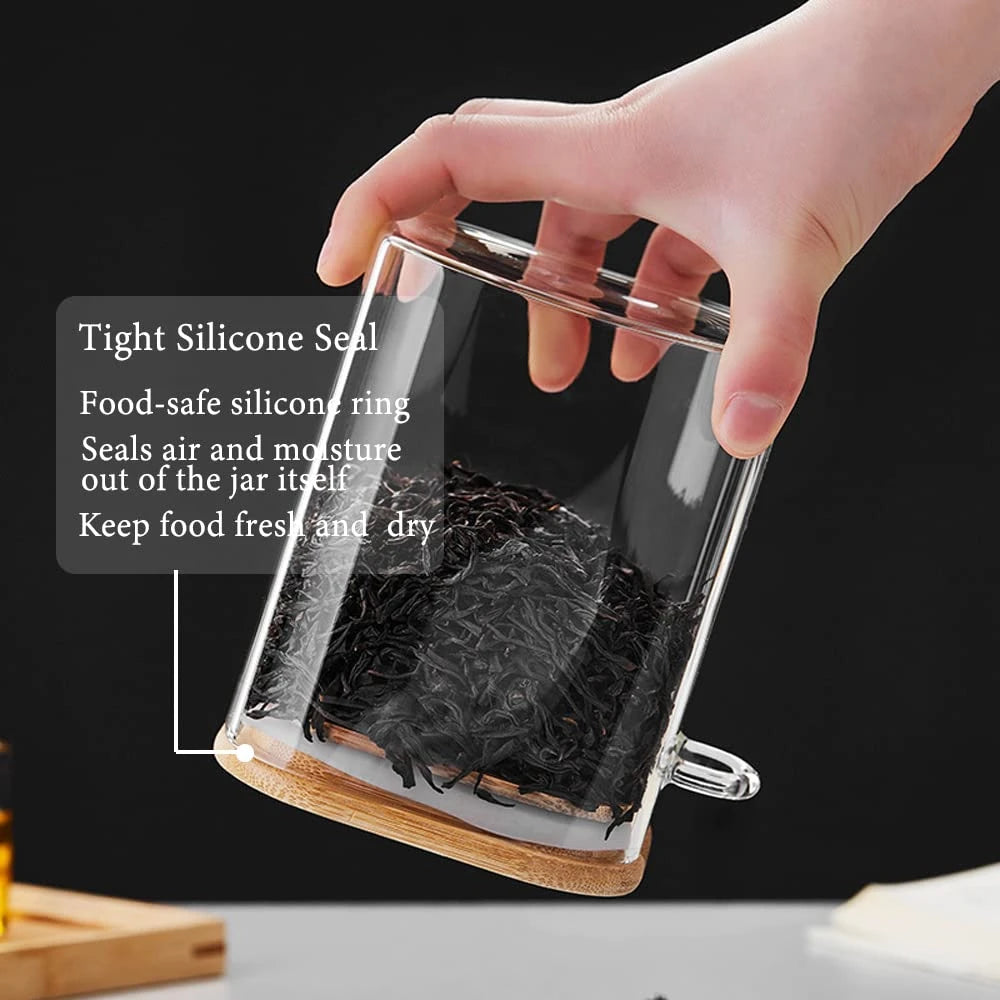 1/2/3/4pcs Airtight Glass Jars with Bamboo Lids and Spoons 18oz Transparent Glass