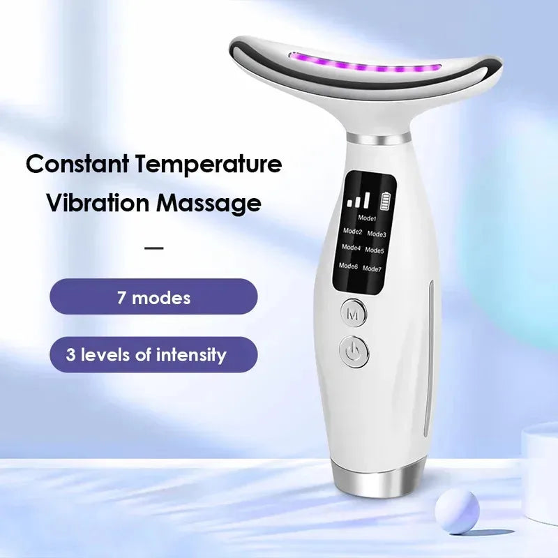Portable 7 Colors LED Light Therapy Face Neck Massager 3 Gears