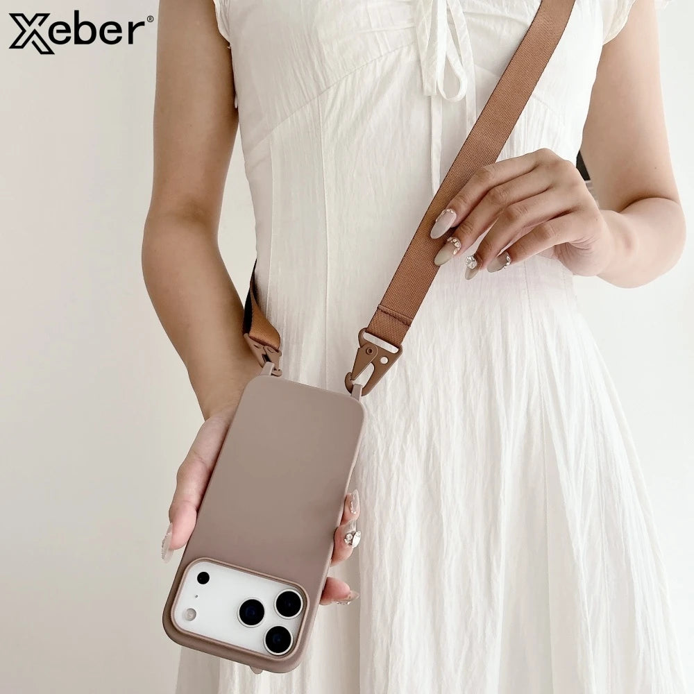 Crossbody Necklace Strap Matte Silicone Case For iPhone Shockproof Cover