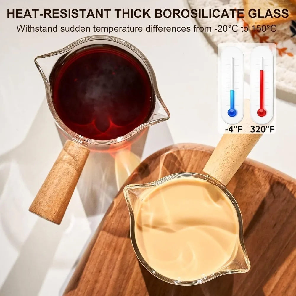 Wooden Handle Hand-brew Coffee Glass Coffee Measuring Cup Precise Scale, 750ML