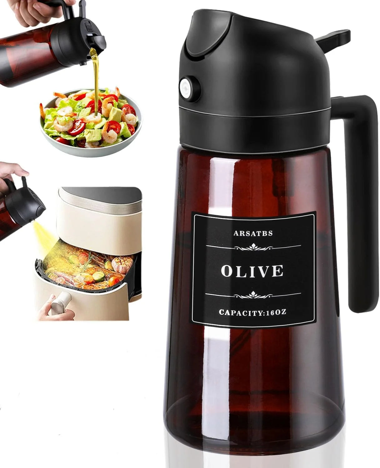2-in-1 Glass Oil Dispenser & Sprayer - 16oz/470ml Leakproof