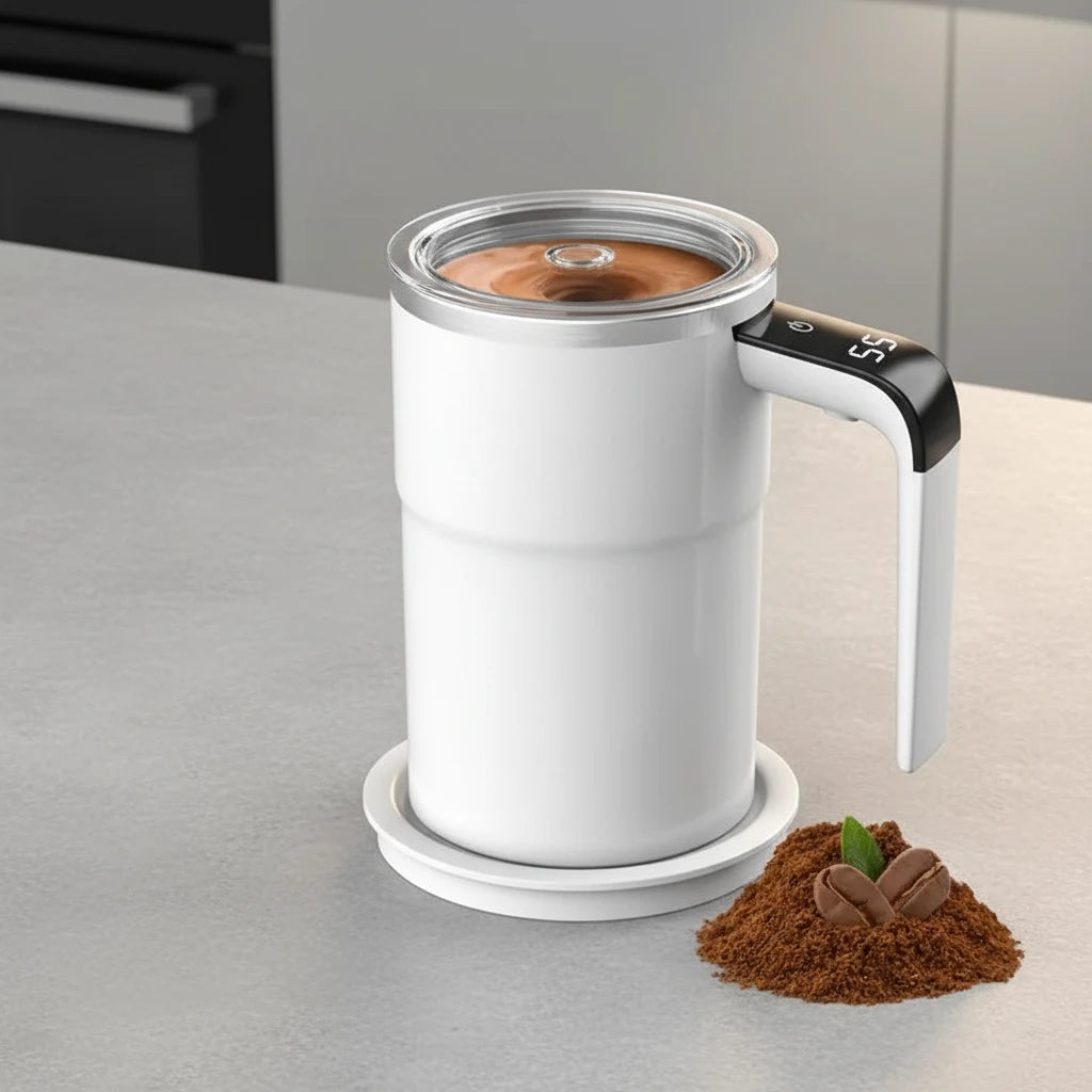 380ML Electric Waterproof Coffee Self Mixing Mug IP67 USB Charging & Digital Display