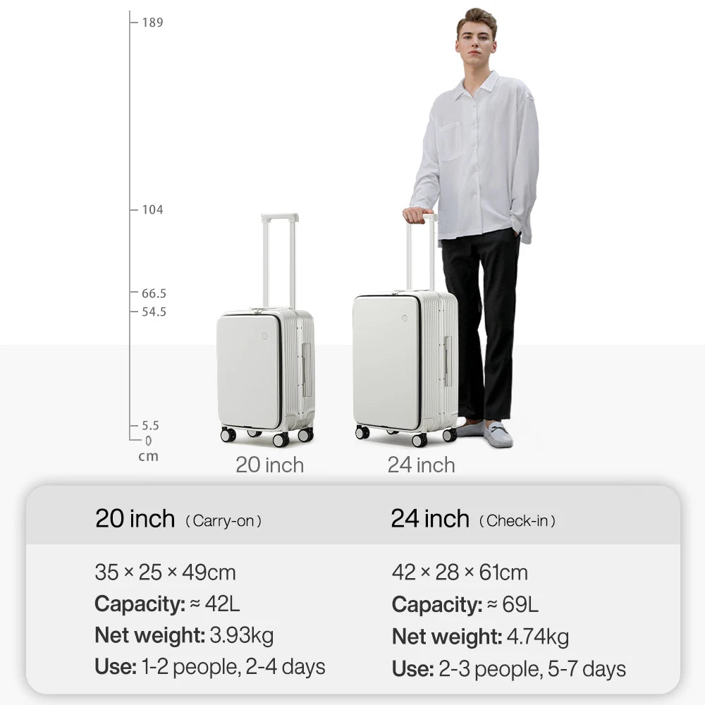 Aluminum Frame Suitcase Carry On with USB Port Cup and Phone Holder